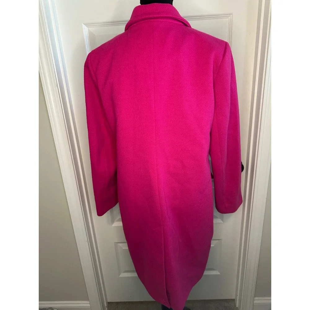 BCBGMAXAZRIA Fuchsia Pink‎ Longline Coat Womens L Notched Lapel 2-Button New